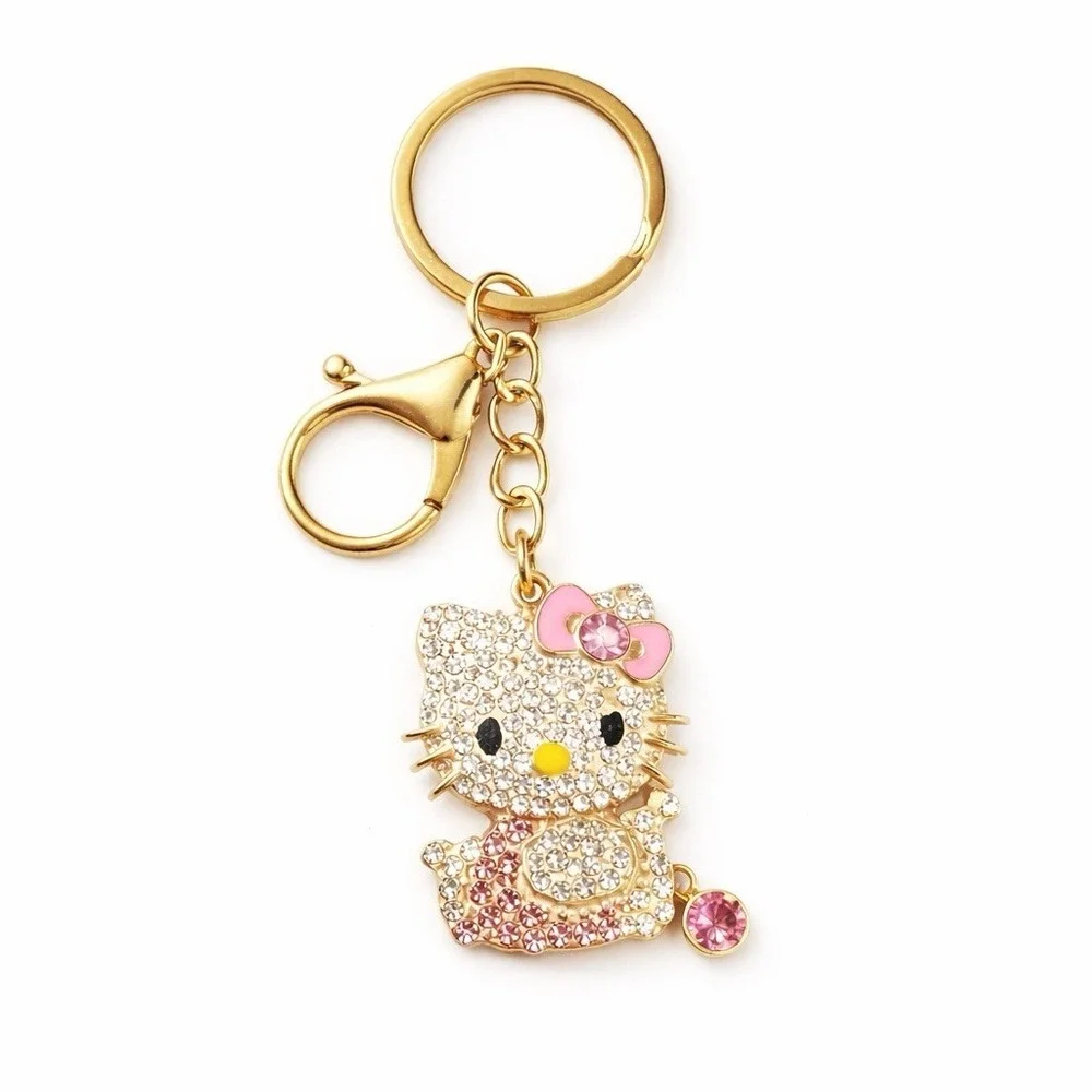 Hello Kitty w/ Bow Pink Bling Rhinestone Keychain Bag Purse Charm Backpack 4